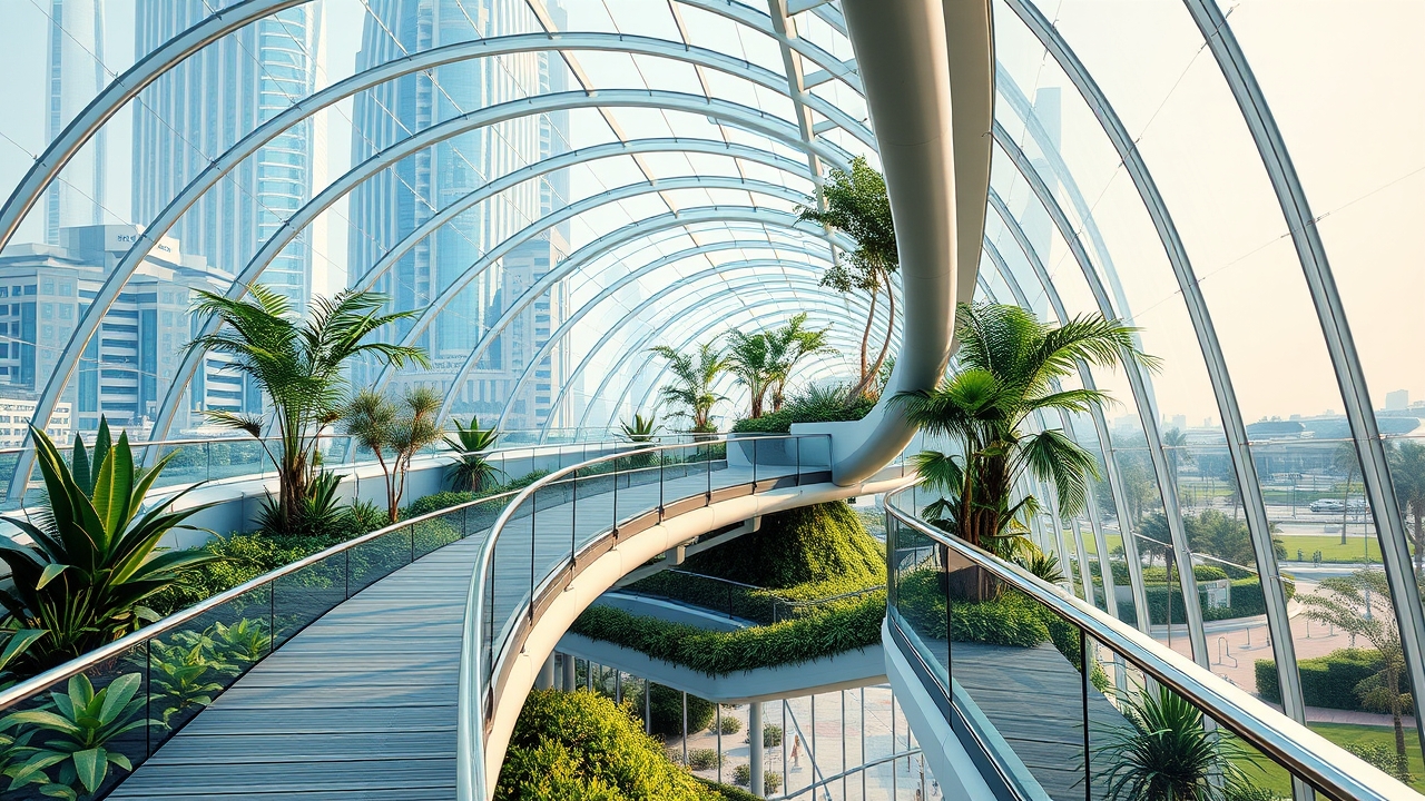 Futuristic pedestrian bridge in Dubai