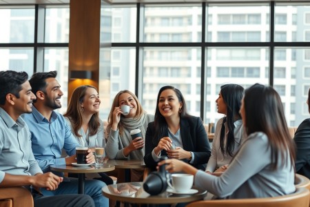 Expats networking in a DIFC coffee shop Dubai