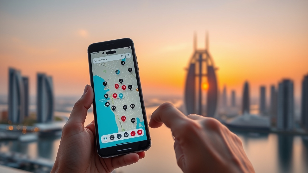 Social networking app map of Dubai