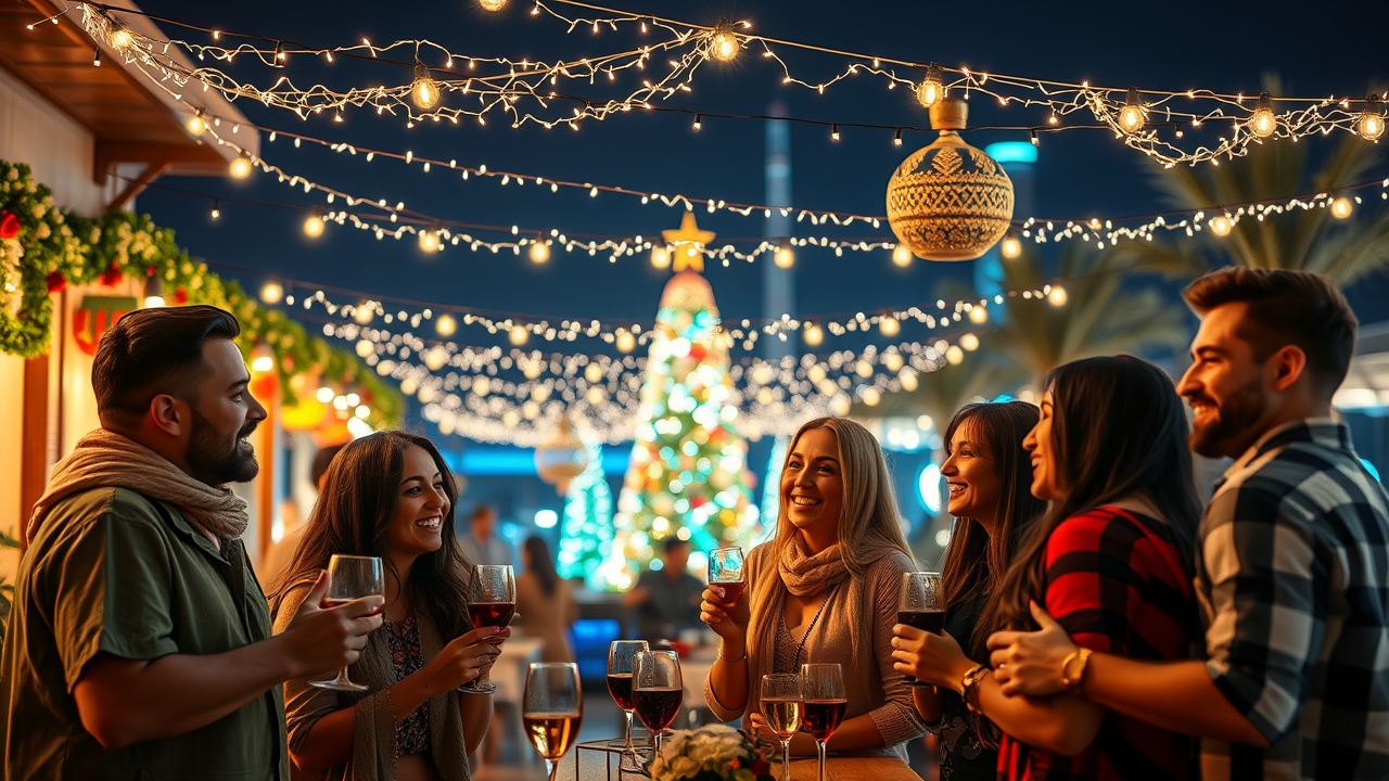 Diverse group of friends celebrating in Dubai