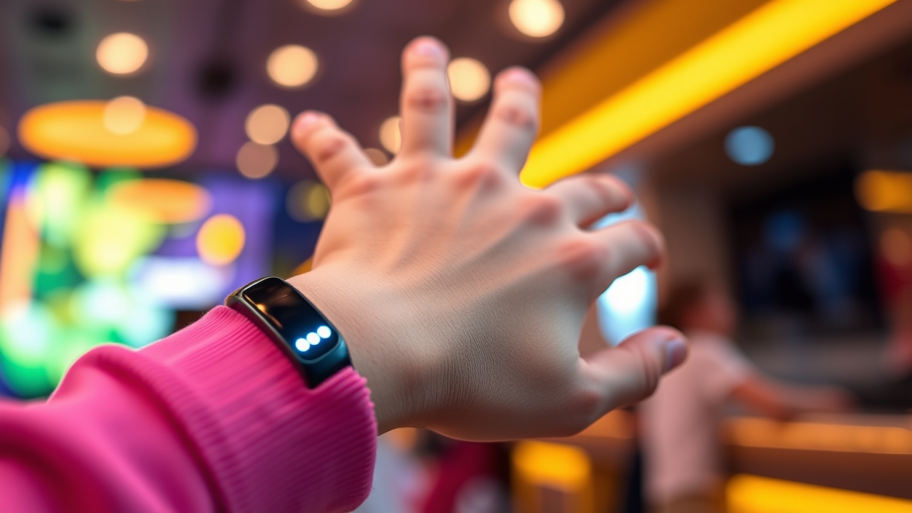 Child wearing a high-tech IoT security band for safety