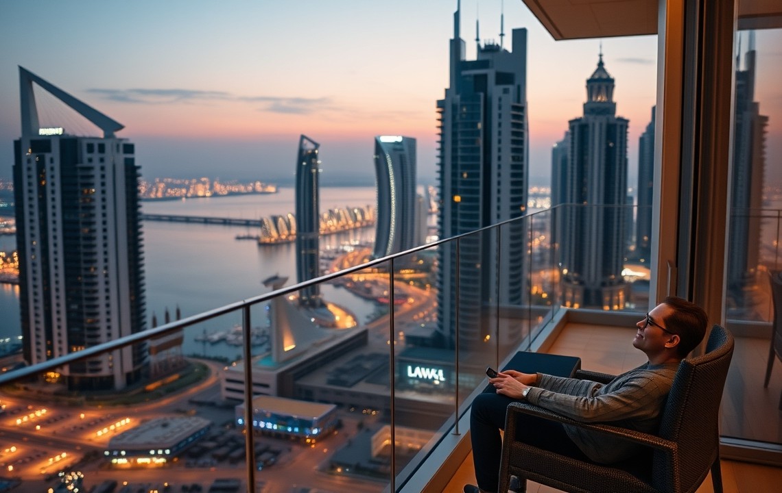 Expat reflecting on balcony in Dubai Marina