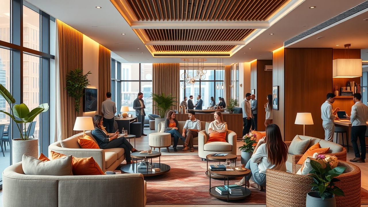 Modern community lounge in a serviced apartment