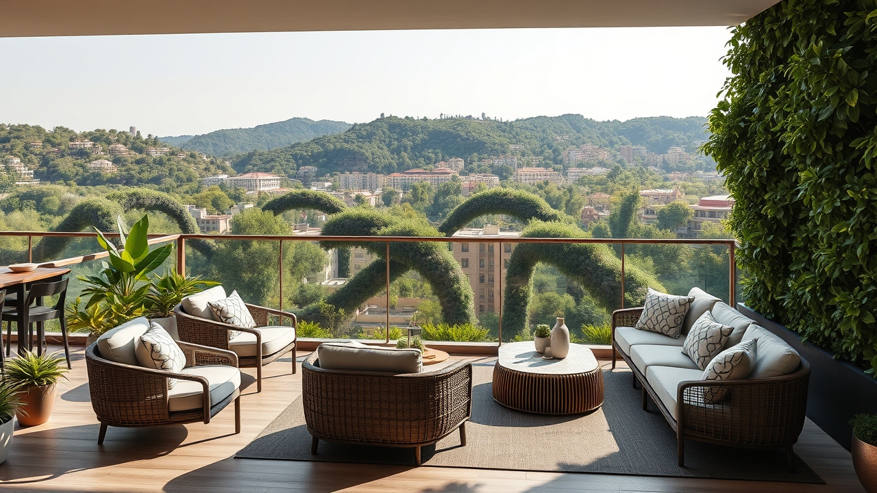 Sustainable balcony with vertical forest design in Dubai Hills Estate.