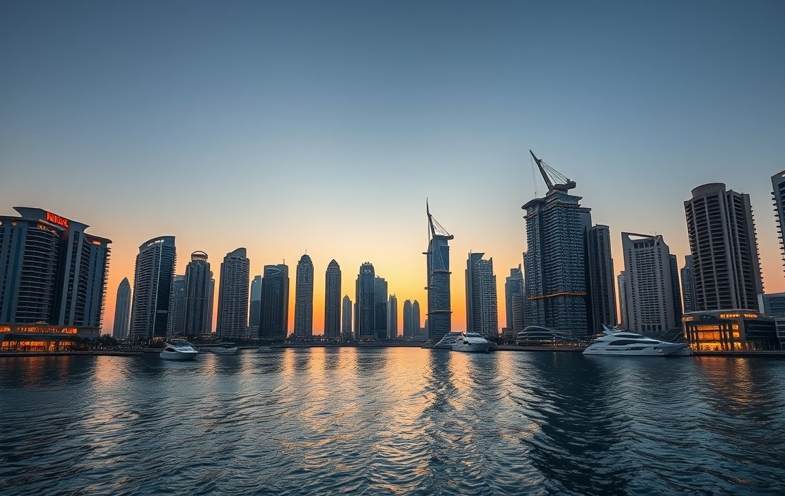 Dubai Marina skyline at sunset exit strategy
