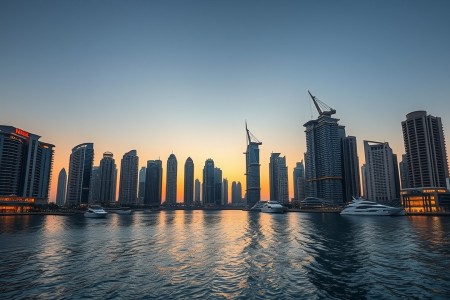 Dubai Marina skyline at sunset exit strategy