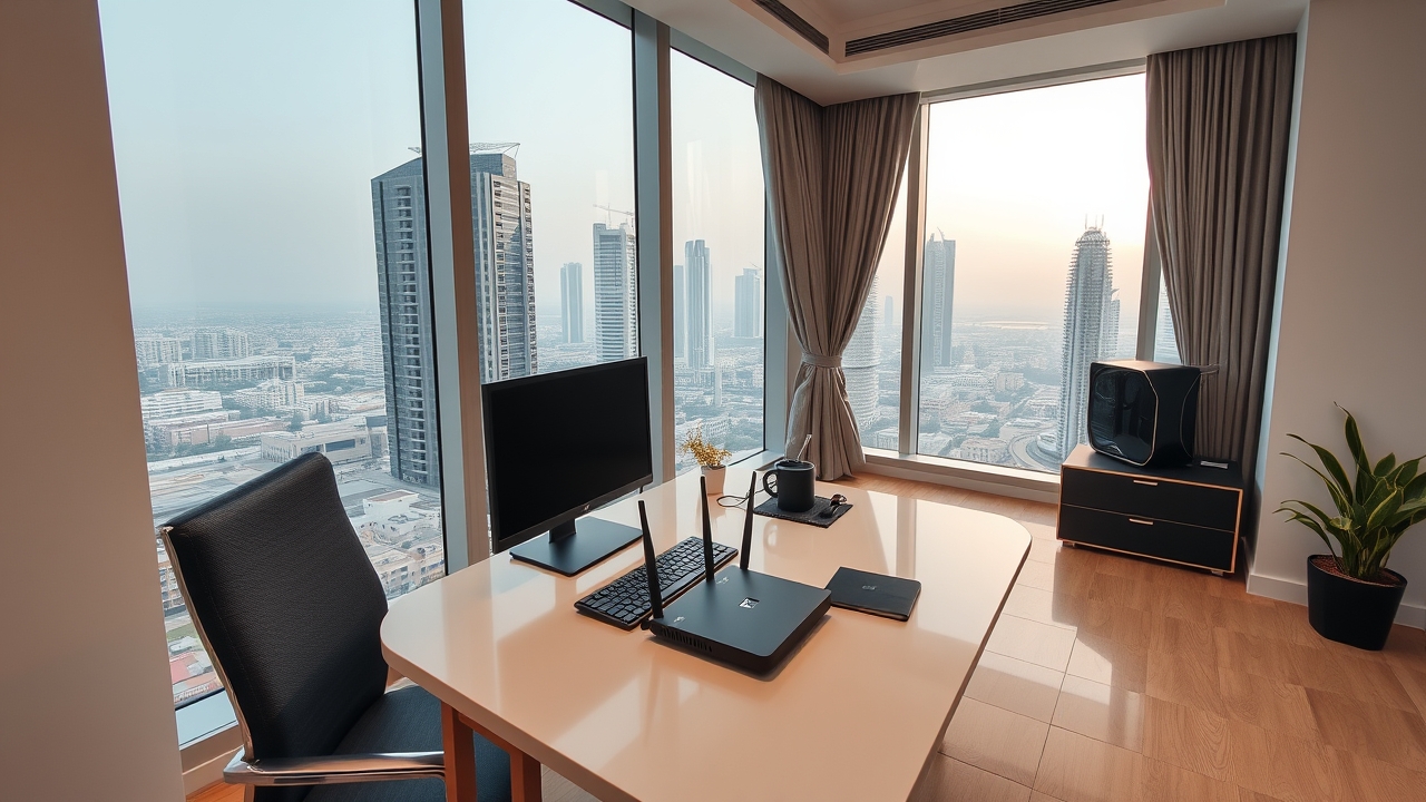 Remote work home office setup in Sharjah apartment