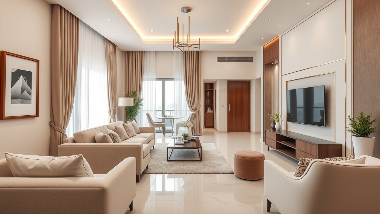 Modern serviced apartment interior in Sharjah