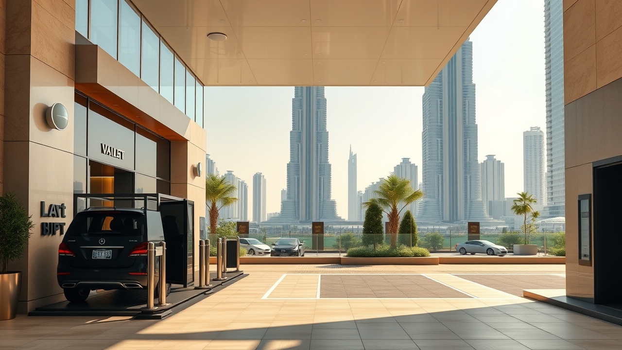 Valet parking entrance at a Downtown Dubai serviced apartment