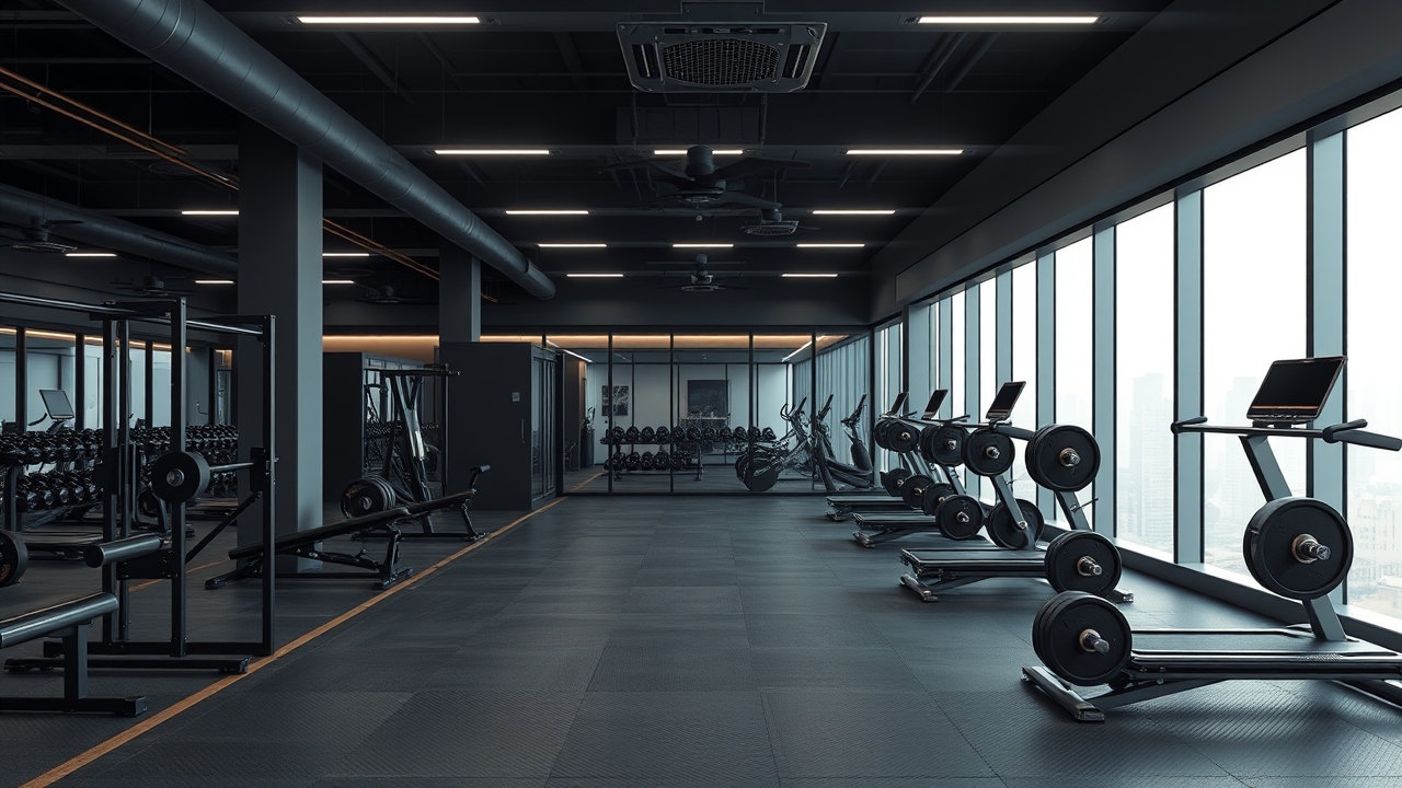 Industrial chic gym floor with integrated office in DIFC