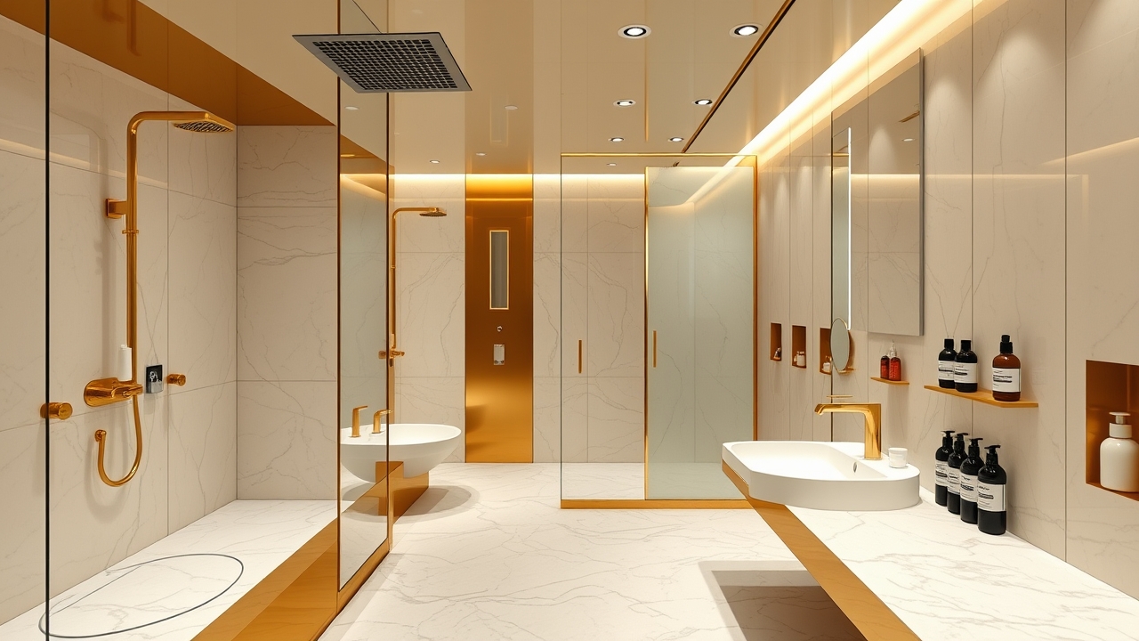 Luxury gym locker room with gold accents in Dubai
