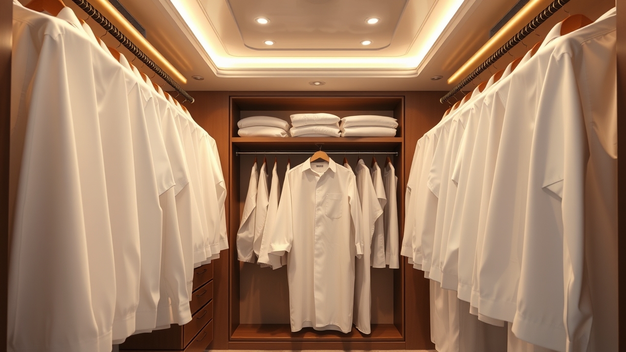 Perfectly pressed luxury garments in a Dubai walk-in closet
