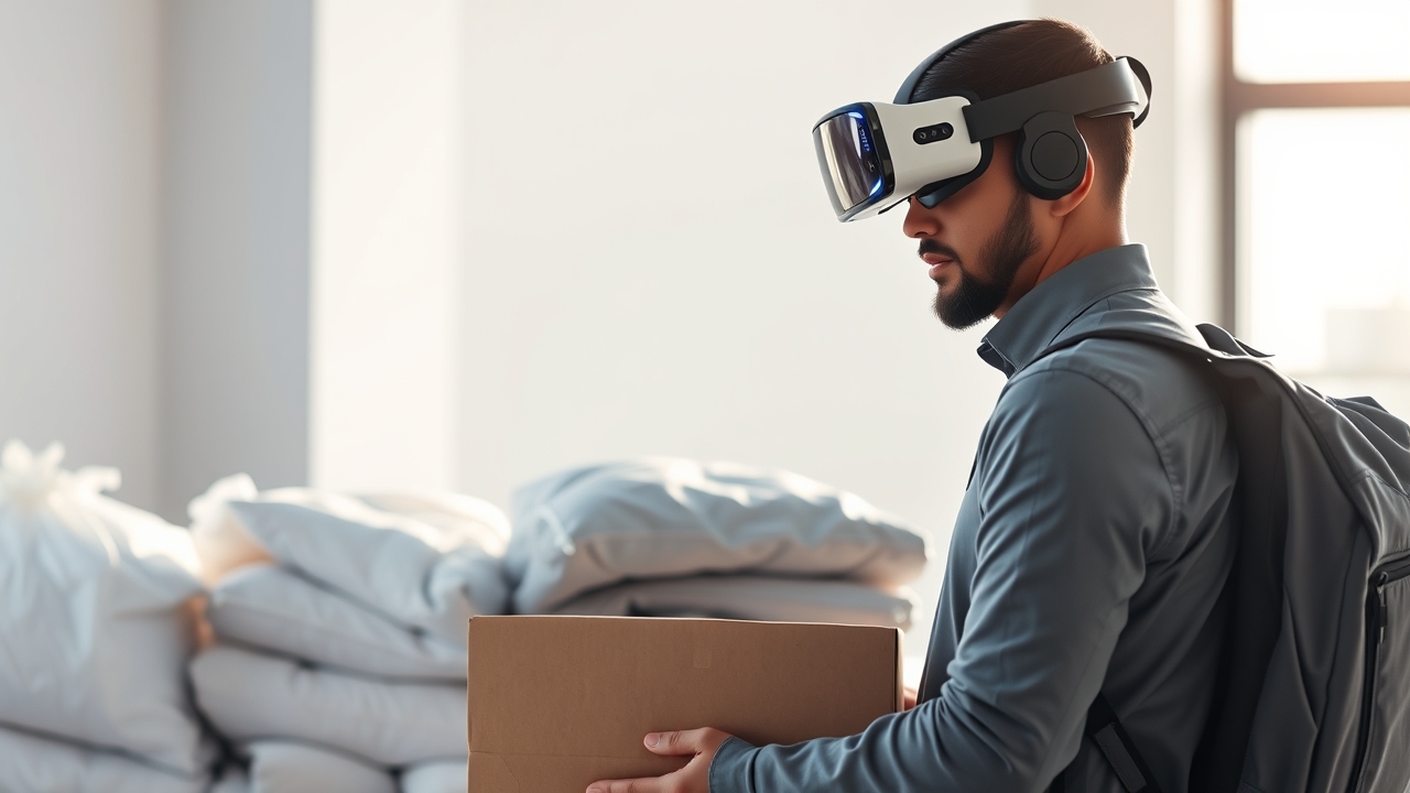 Laundry technician using AR technology for sorting in Dubai