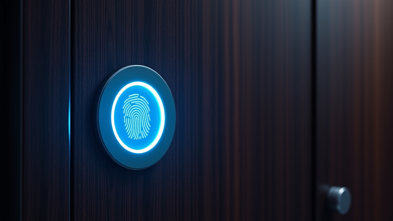High-tech biometric palm-vein scanner on a modern door
