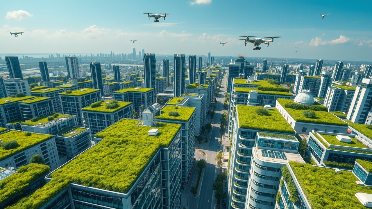 Sustainable smart city district with integrated green technology