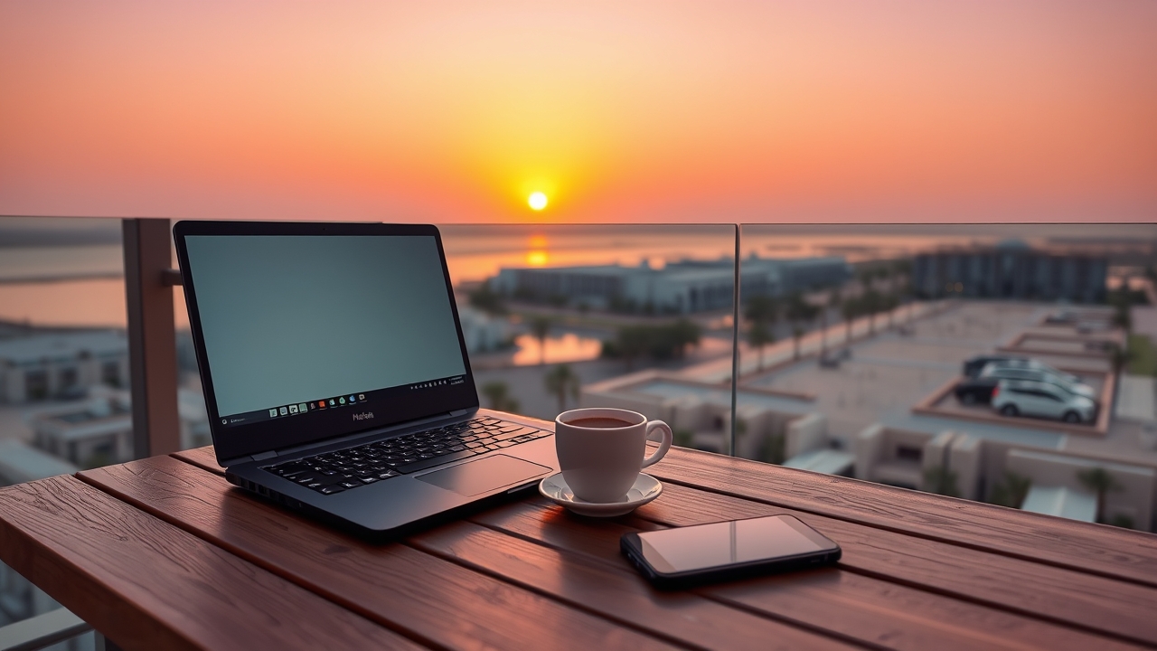 Digital nomad workspace in Ras Al Khaimah overlooking the sea